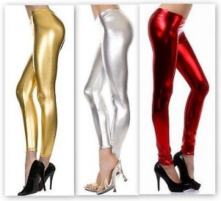 NWT Shiny Liquid FOIL Metallic Gold Red Silver Leggings Tights Skinny