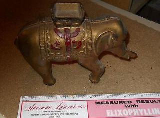 Cast Iron Elephant Bank with Hoodah approx 7 inches long, 4 3/4 inch