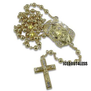 Newly listed Gold Finish Unique Iced Out Rosary Necklace Jesus Piece