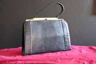 Lesco Black Crocodile skin Designer vintage bag. 1950s hand bag.