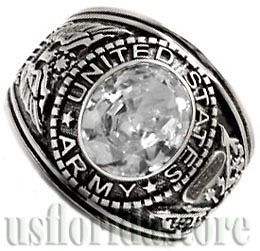 Mens Clear CZ US Army Military Stainless Steel Ring