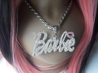 Sexy silver & pink lip large bling iced out Nicki Minaj style Barbie