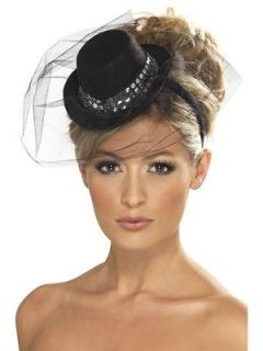 Ladies Black Fever Mini Top Hat on Headband for Fancy Dress Party