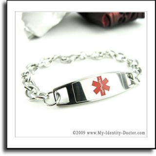 Ladies Womens Medical Alert Bracelet Jewelry, ENGRAVED O LINK Chain