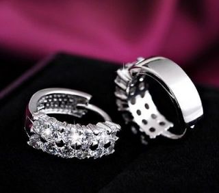 J0042 Simulated Diamonds 925 Sterling Silver Huggie Earrings,Hoop