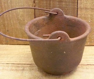 Antique Cast Iron Pot/Cauldron/s melting w/Handle 4 3/4 x 3 3/8
