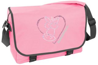 Pink Sparkly Horse Heart A4 School Messenger Bag