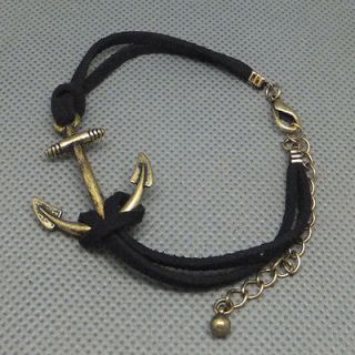 Newly listed Chic Nautical Anchor Simple charm Black Leather Bracelet