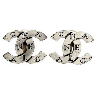 Authentic vintage Chanel earrings CC logo double C silver color COCO #
