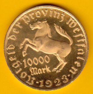 ANUNVER: WW1 Notgeld Coin gold 10,000 Mark 1923 Westfalen Type 1 Large
