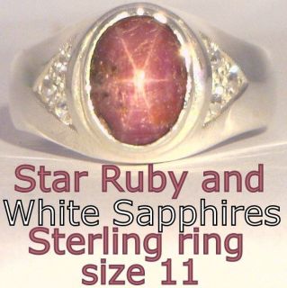 Star Ruby no glass filling Sapphire Accents Handmade Silver Gents Ring