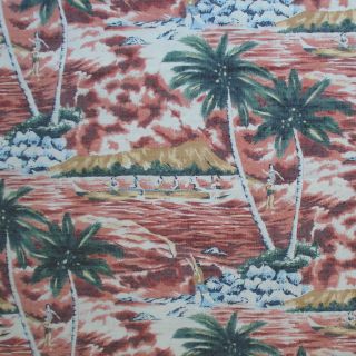 Hawaiian Print Fabric 100% Cotton 1/2 yard 44 tropical TANDEM SURFERS