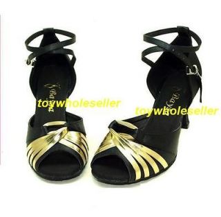 Ladies Latin Ballroom Salsa Black/ Gold Glitter Dance Shoes G242