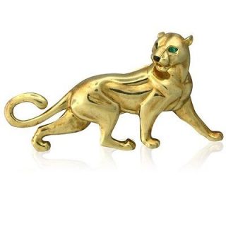 CARTIER PANTHERE PANTHER 18K YELLOW GOLD ONYX EMERALD PIN BROOCH BOX