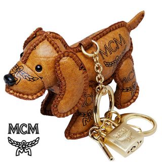 MCM Dog Cognac Visetos Key Chain Holder Ring Hand Made_New_MYZ9AVI02CO