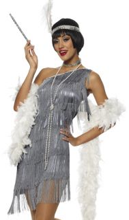 Sexy Grey Fringe 20s Flapper Dress Halloween Costume