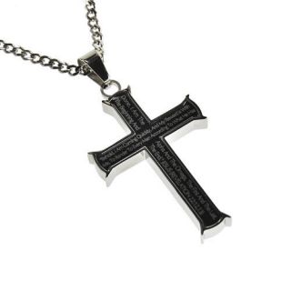 NEW! Black Stainless Steel Iron Cross Alpha & Omega Necklace   24