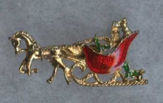 Vintage HOLIDAY Horse Drawn SLEIGH Figural PIN