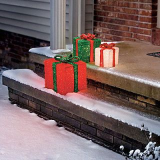 TWINKLING LIGHTED SET OF 3 CHRISTMAS GIFTS PRESENTS Outdoor YARD DECOR