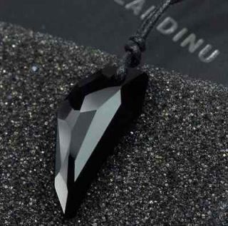 Genuine SWAROVSKI Crystal Black Wolf Mens Teeth Necklace