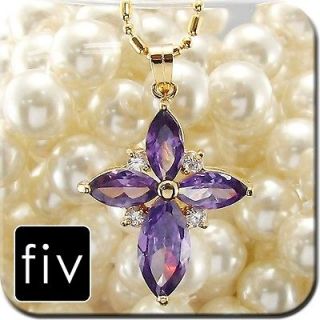 AMETHYST TOPAZ 18K YELLOW GOLD PLATED CROSS PENDANT NECKLACE *R5