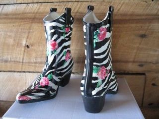 Girls Tonto Cowboy Western Rain Boots Zebra w Rose CORKYS Size