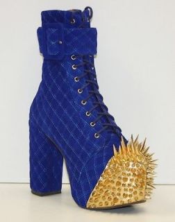 SALE JEFFREY CAMPBELL, SCOTTY SPK, BLUE QUILTED SUEDE, SPIKE CAP TOE