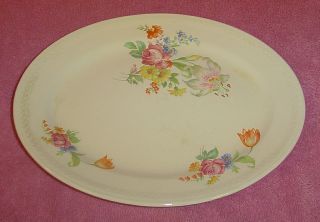 Crown Potteries Co 11 Oval Floral Lily Tulip Platter NICE