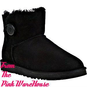 SALE Stunning Ugg Womens Mini Bailey Button Winter Boots Black Size 5