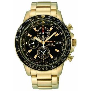 Seiko SSC008 Flight Black Dial Gold Tone Stainless Steel Mens Watch