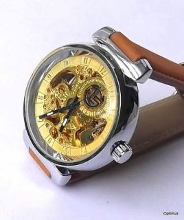 New Skeleton auto Swiss style steel mens womans wrist watch real
