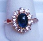 Russian 14K 583 Rose Pink Gold Created Sapphire Diamond RING 2.9 grams