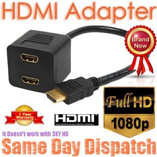 Gold HDMI Male to Dual HDMI Female 1 to 2 Way Y Splitter Cable Adapter