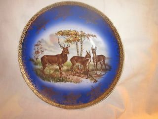 Cabinet Plate w/ Deer Scene, Lavish Gold Trim, Cobalt Blue Rim