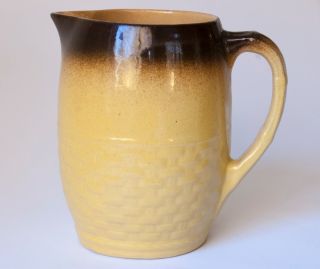 Yellow Basketweave Pitcher with Brown Glaze on Rim Redcliff Alberta
