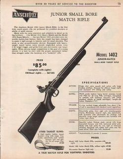 1962 ANSCHUTZ MODEL 1402 JUNIOR MATCH RIFLE ad