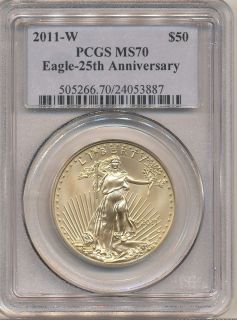 2011 W 50 BURNISHED Gold Eagle PCGS MS70 Lowest mintage Gold Eagle Pop