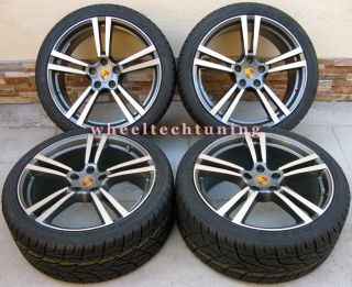  CAYENNE TURBO II STYLE WHEELS RIMS TIRES GUNMETAL WITH MACHINE FACE