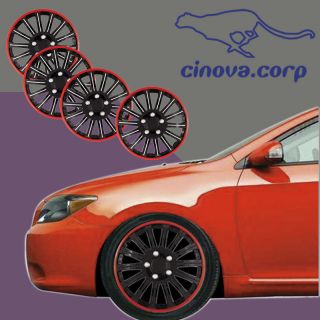 16 Black Red Hubcaps Center Hub Caps Wheel Rim Covers Tires