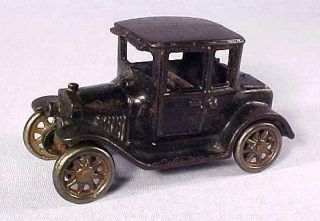 ANTIQUE ARCADE BLACK CAST IRON 5 FORD MODEL T COUPE NICKEL WHEELS 1925