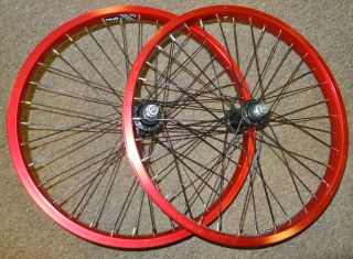 Wheelset Red Ano Alex Alloy Rims 3 8 inch Axles Rear Freewheel