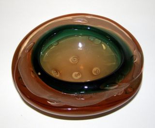 Art Glass Barbini Biomorphic Green Rim Sfumato Geode Bowl