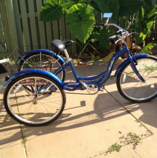 24 Adult Tricycle 3 Wheeler Trike Blue Cruiser Schwinn