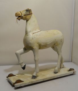 1800s/Early 1900s Converse Solid Wooden Horse, Sold As Is, On Wheels