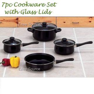 7pc Saucepan Roaster Skillet Cookware Starter Set Stainless Steel Rims