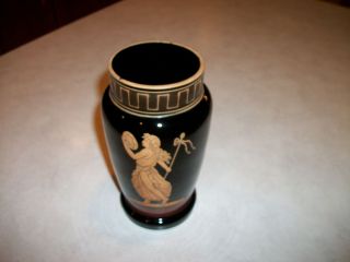 Art Nouveau Czech Bohemian Black Art Glass Vase w Hand Painted Overlay