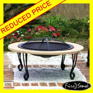 PIT FIREPLACE OUTDOOR CAMPFIRE GRILL STOVE W CAST IRON RIM FAUX STONE