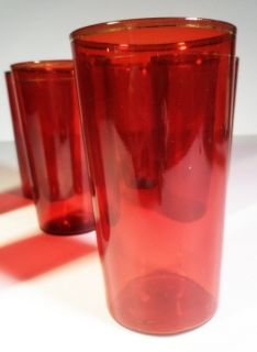 of 7 Vintage Ruby Red Water Glasses Gold Rims 4 75 Tumblers