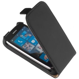 Leder Flip Style Case Tasche f Nokia Lumia 610 Hülle Etui schwarz