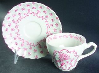 J & G Meakin Chantilly Flat Cup & Saucer Set, Fine China Dinnerware Pink  Clove